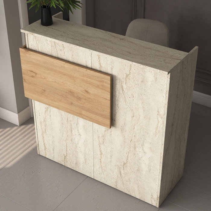 Hanah Home Mesa de Recepción con Iluminación LED Travertino y Nogal Hanah Home Mesa de Recepción con Iluminación LED Travertino y Nogal